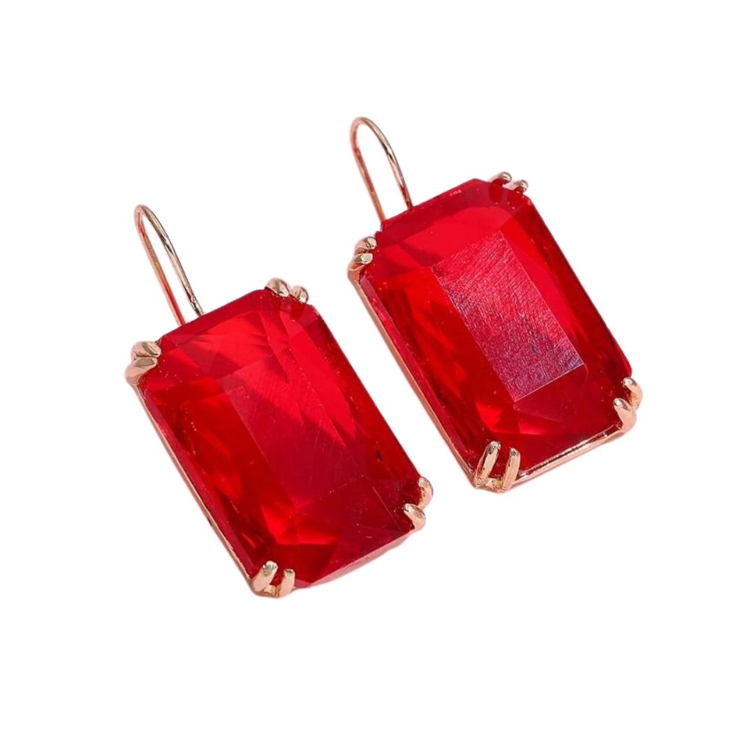 red emeral cut earrings